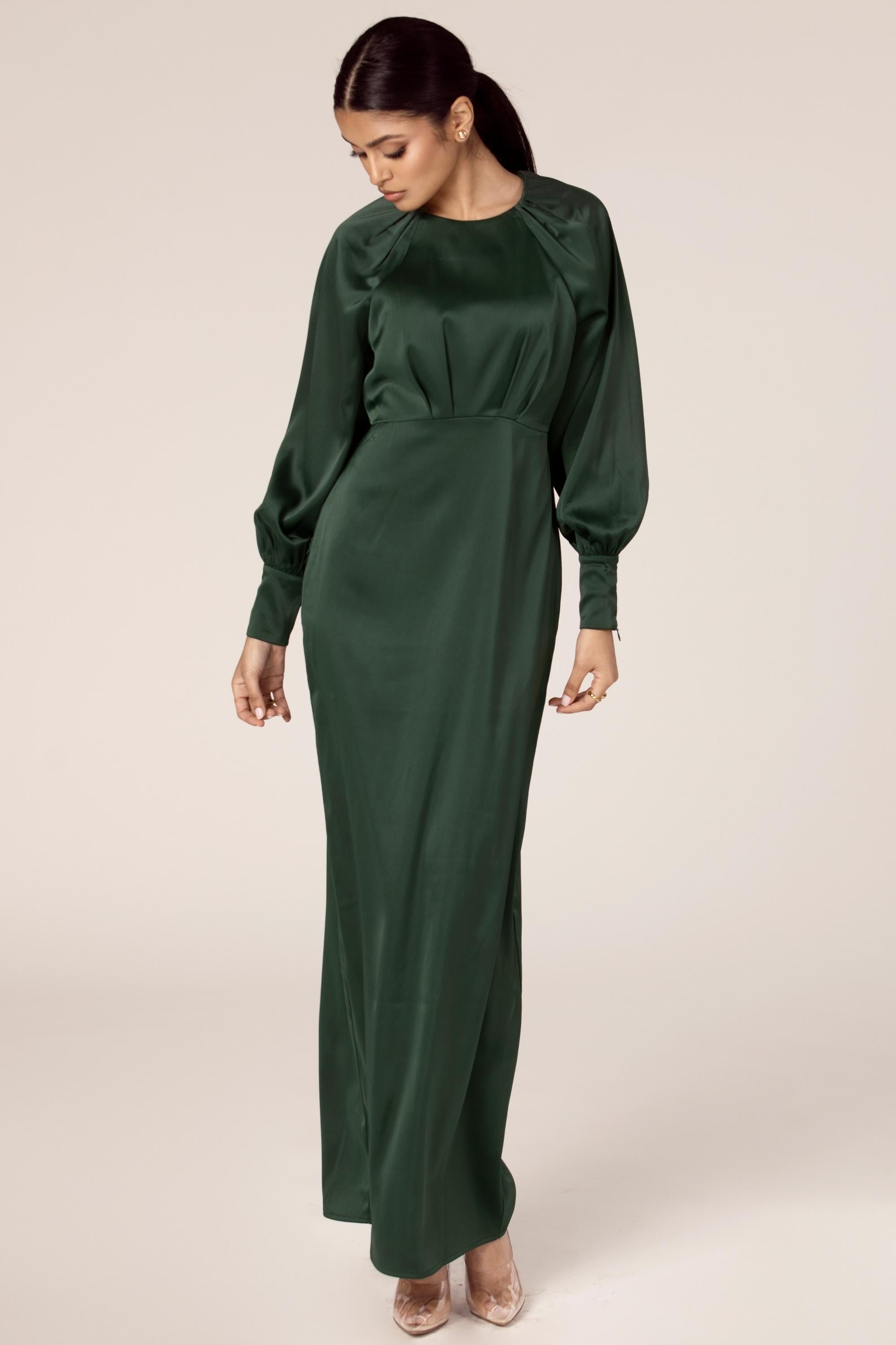 Rawan Satin Maxi Dress - Emerald Green